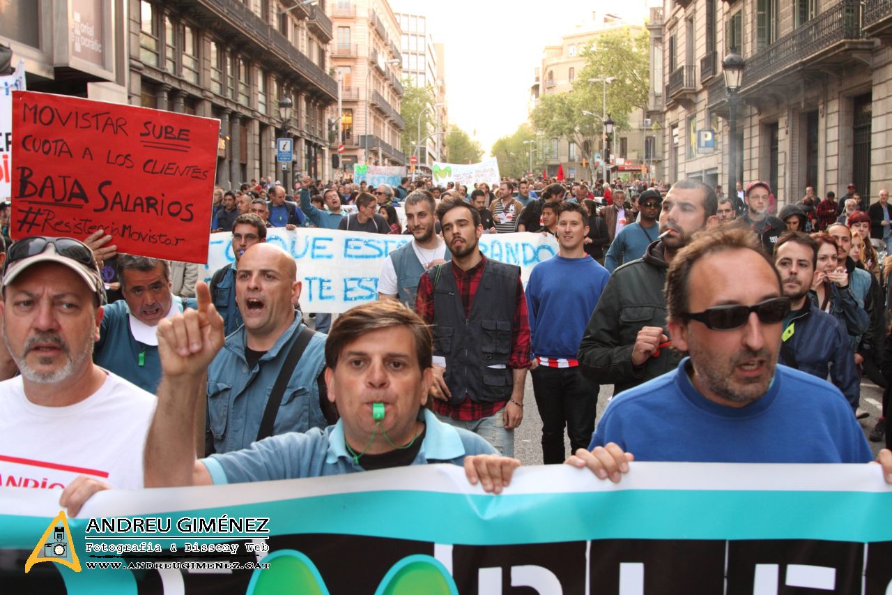 Protesta dels treballadors de les subcontractes de Telefónica Movistar