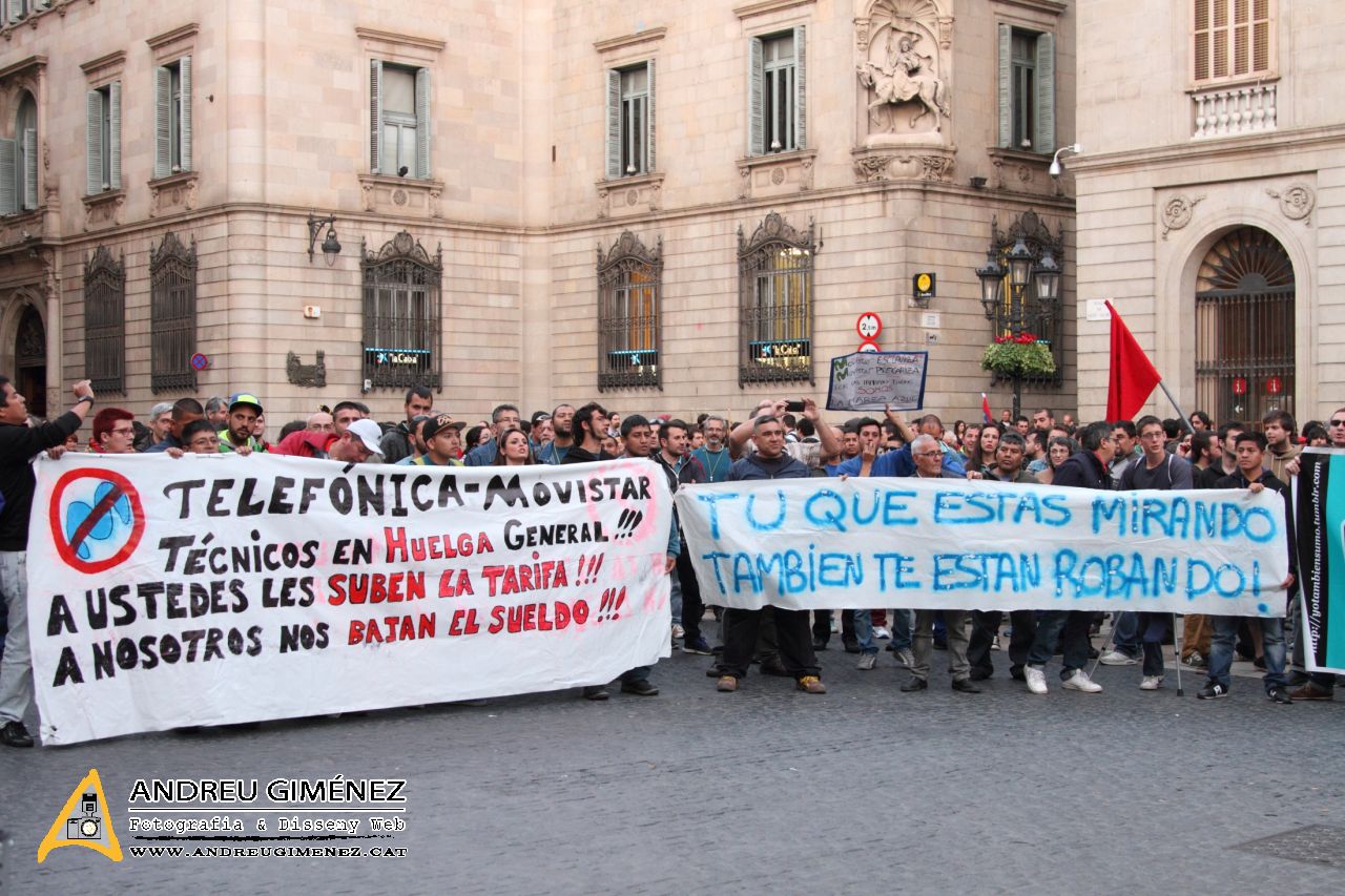 Protesta dels treballadors de les subcontractes de Telefónica Movistar