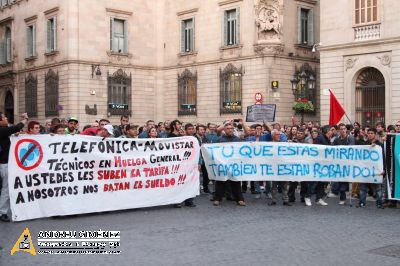 Protesta dels treballadors de les subcontractes de Telefónica Movistar